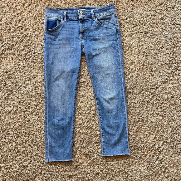 Hudson Jeans Collin Straight Mid Rise Cropped Jeans in Women's Size 30 Raw Hem - Picture 1 of 8